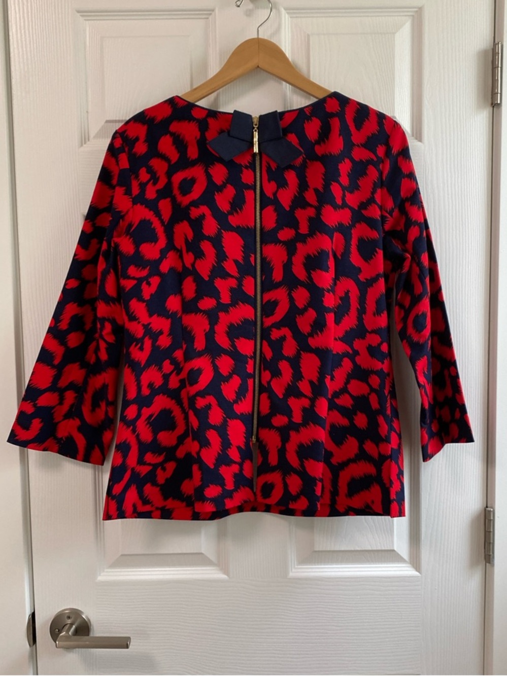 Elizabeth McKay Red and Navy Animal Print Blouse - Picture 3 of 10